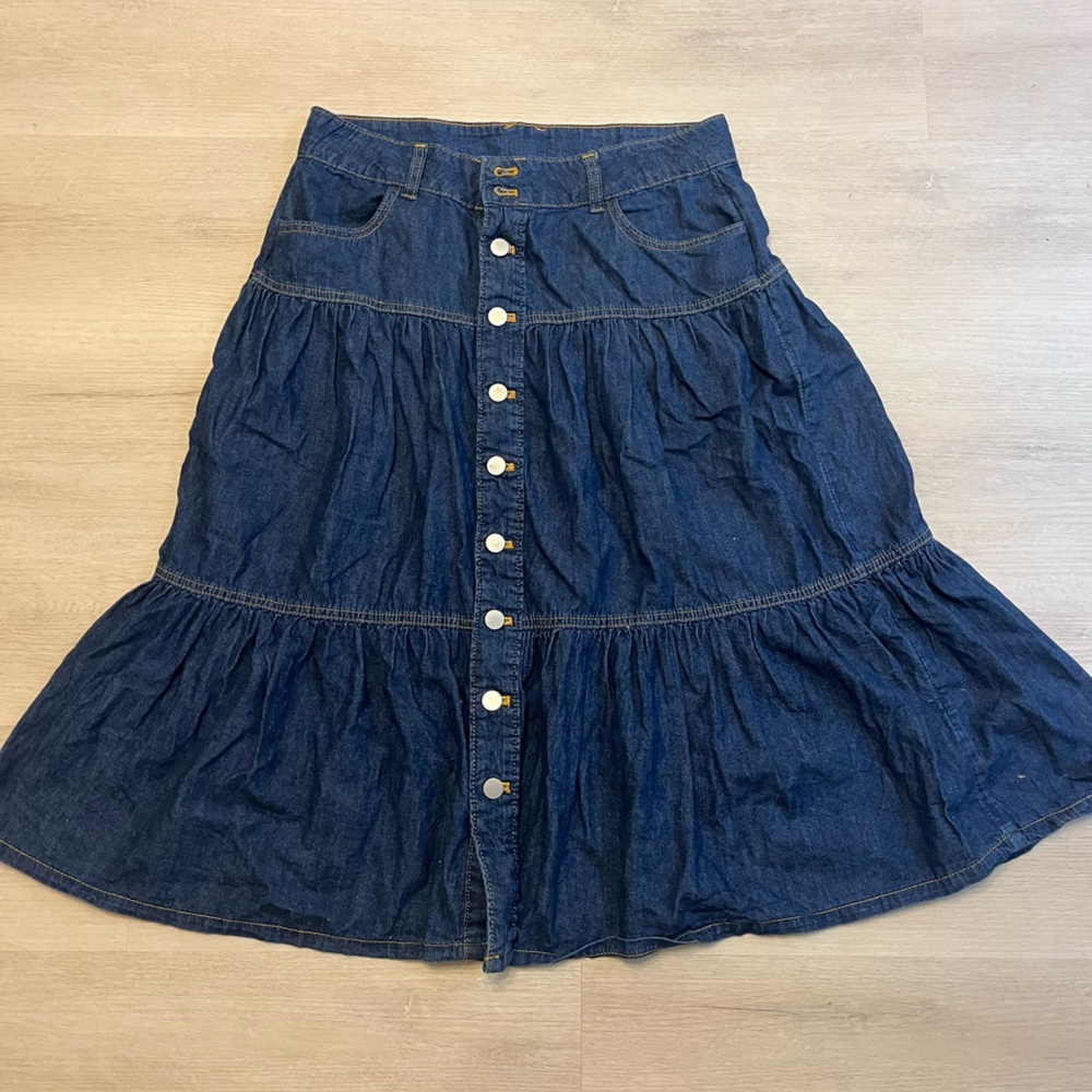 Time and Tru Blue denim maxi wavy skirt